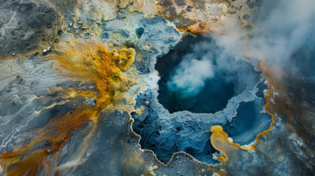 A fumarole surrounded by a colorful array of minerals a mesmerizing side effect of volcanic activityの素材