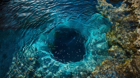 A peaceful and tranquil blue hole providing a serene escape from the chaotic ocean currentsの素材