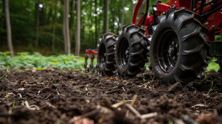A tiller maneuvers around trees and other obstacles with ease perfectly tilling the soil around them to maintain crop healthの素材