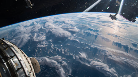 An astronauts view from the International Space Station capturing the magnificent sight of gravity waves in the Earths atmosphereの素材