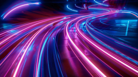 Surreal and otherworldly the neon light trails create a stunning contrast with the black backdroの素材