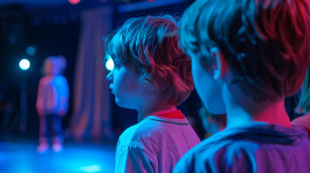 Soft and out of focus young actors putting on a show in their playhouse stageの素材