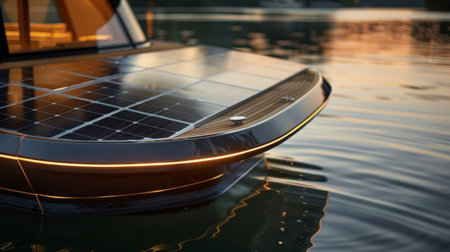 The boats solar panels are cleverly disguised as part of the boats design seamlessly blending functionality with styleの素材