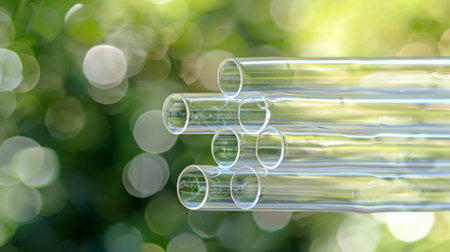 A stack of short glass straws ready for use at a backyard barbecueの素材