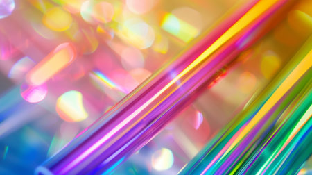 A closeup of a rainbowcolored metal straw perfect for brightening up any drinkの素材
