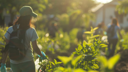 Defocused volunteers in action working towards a better tomorrow for their communityの素材