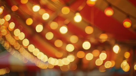 Faint glimpses of prizes hanging from the rafters of the game tentsの素材