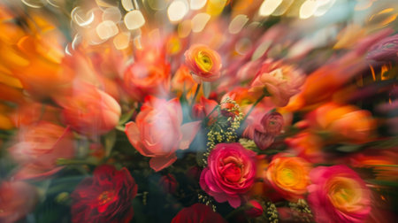 Blurry blooms and blurred faces come together in celebration at the Flower Festivalの素材