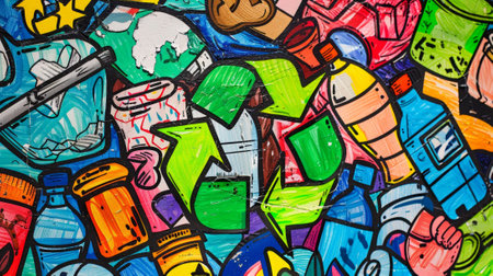 Handdrawn posters encouraging students to reduce reuse and recycleの素材