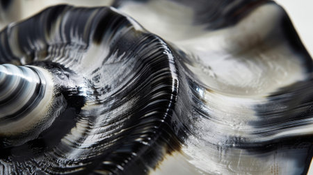 The smooth and shiny texture of a black and white shell with alternating bands of glossy and matte finishesの素材