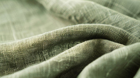 A closeup of a sage green linen tablecloth revealing the soft and supple d of the fabric and its small woven detailsの素材