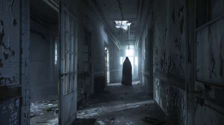 The abandoned hospital was a haven for ghostly apparitions who roamed its halls in search of peace and closureの素材
