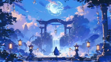 Spellbinding melodies drift through the air originating from the spirits dancing on the surface of the waterfallsの素材