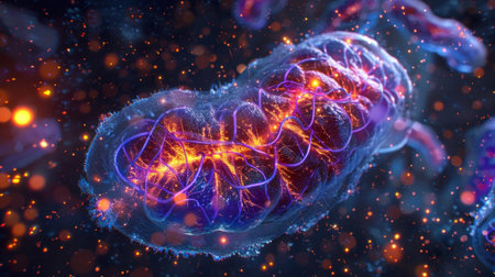 Threedimensional reconstruction of a dividing mitochondrion demonstrating its complex inner structureの素材