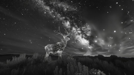 In the stillness of the night the stars seem to form a shape of a great animal its outline forever etched in the sky as a symbol of the spirit guardians eternal presence at the sacreの素材
