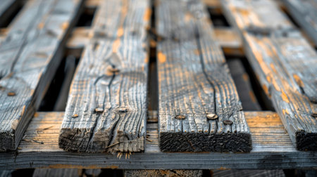 Intricate knots and grooves adorn the weathered wood adding character and texture to the pallets surfaceの素材