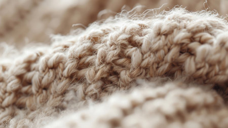 A macro shot of a soft fuzzy texture of a knitted wool scarf with individual stitches creating a hazy pattern that begs to be touchedの素材