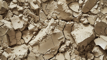 A pile of crumbly and cracked lumps of clay showcasing its natural lumpy compositionの素材
