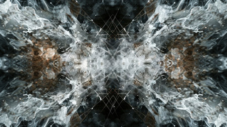 A digital art piece showing a symmetrical web being torn apart by chaotic asymmetrical lines to represent the idea of symmetry breaking in physicsの素材
