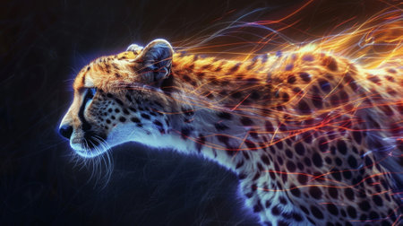 A sleek and graceful cheetah represents the muon a heavier version of the electron that moves with incredible speedの素材