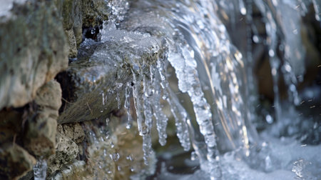 A frozen waterfall slowly melting and reforming as the hair dryer winds alternate between warm and coolの素材