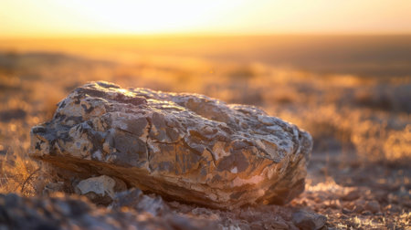 The subtle play of light and shadow on a varnished desert rock as the sun sets behind the horizonの素材
