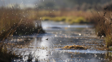Former coal pits now serving as wetlands providing a new habitat for various wildlife speciesの素材