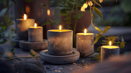 The industrialchic aesthetic of the concrete holders adds a unique and edgy touch to the traditional concept of candles. 2d flat cartoonの素材