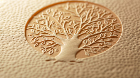 An elegant tree motif printed on a textured recycled paper card adds a touch of sophisticationの素材