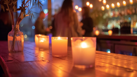 The gentle warmth from the candles added to the inviting atmosphere of the rooftop mixology class. 2d flat cartoonの素材