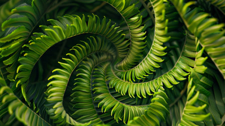 A packaging design for a natural skincare line featuring a fern leaf pattern arranged in a Fibonacci spiral.の素材