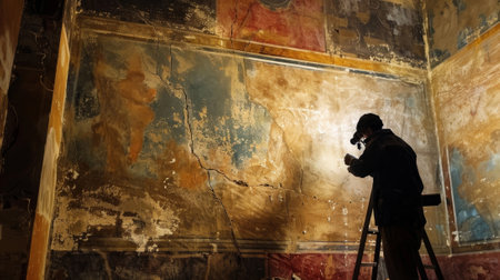A team of conservationists uses advanced laser technology to analyze the buildings original paint pigments allowing them to accurately replicate the historic color scheme during restorationの素材