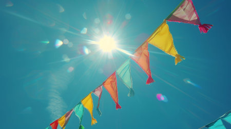 The pennants pointy end playfully pointing towards the skyの素材