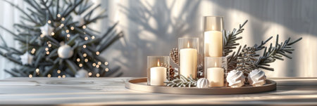 A modern and sophisticated Christmas centerpiece featuring geometricshaped candles and a geometric trayの素材