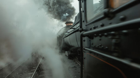 The smell of coal and smoke adding to the authentic experience of the steam train rideの素材