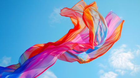 A multicolored bandana twirling in a rhythmic danceの素材