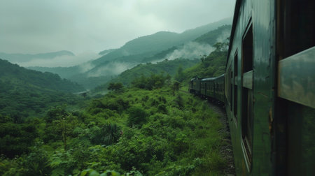 A train ride through the lush green valleys is like being transported to a different worldの素材
