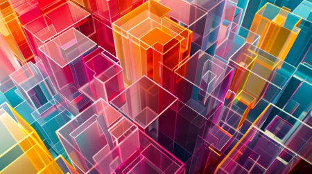 Colorful shapes intricately linked by thin white lineの素材