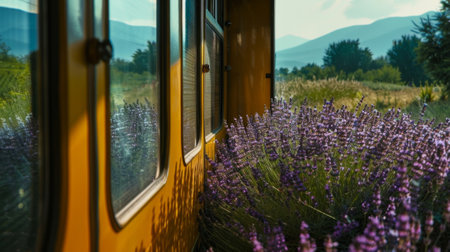 The trains journey through the lavender fields is like passing through a lavenderscented tunnelの素材