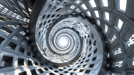 A labyrinth of geometric patterns twisting and turning resulting in a visually dynamic spectacleの素材