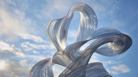 The fabric adds a touch of softness and elegance to the mechanical structure of the wind sculpture creating a harmonious and balanced piece of artの素材