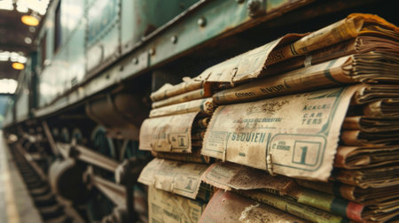 A stack of vintage train tickets evoke a sense of nostalgia for simpler timesの素材