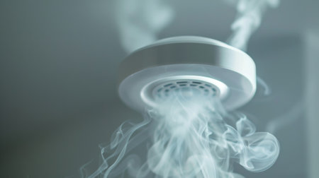 Macro shot of the smart smoke detectors motion sensor able to detect movement and differentiate between human and animal motionの素材