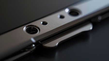 A detailed macro shot of the hinge on a foldable phone highlighting the durable materials and precise engineering that make the device reliable and longlastingの素材