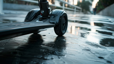 Detailed shot of the wheel well on an electric skateboard highlighting the smooth and streamlined design for improved performanceの素材