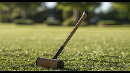 The perfectly weighted mallet features a sleek black handle and a sy wooden head designed for precise and powerful swings on the polo fieldの素材