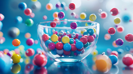 A bowl of colorful candies each representing a different type of particle used in experimentsの素材