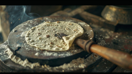 The final image focuses on the precise pressure settings on the handle of the roti maker allowing the user to adjust the amount of pressure applied while pressing the dough ensurinの素材