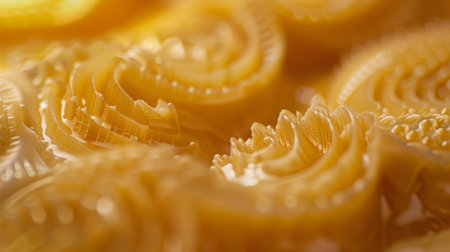 Up close and personal with a beeswax candles surface where tiny grooves and swirls give each candle its own unique characterの素材