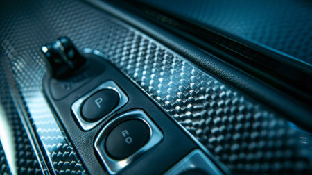 A diagonal shot of a power window control revealing the texture of the buttons and the reflective surface of the panelの素材